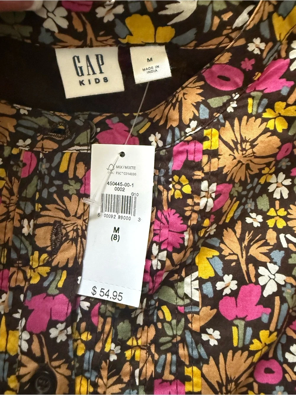 NWT GAP Kids pintuck Tiered Floral Dress brown ditsy floral girls Sz M